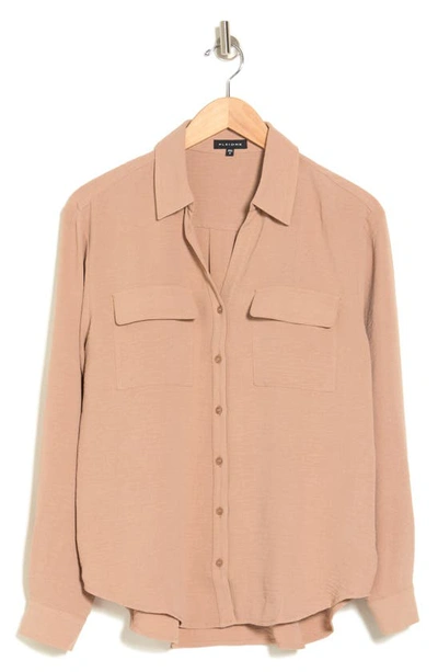 Shop Pleione Crinkle Button-up Shirt In Sand
