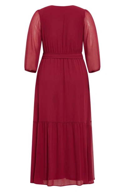 Shop City Chic Charlie Long Sleeve Faux Wrap Maxi Dress In Ruby