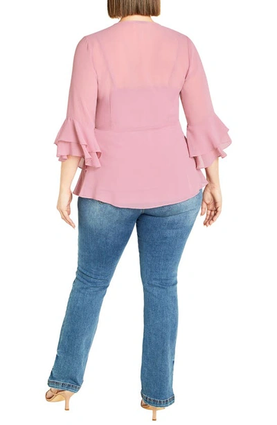 Shop City Chic Charlie Ruffle Bell Sleeve Wrap Top In Musk
