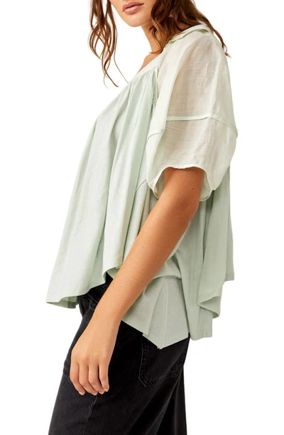 Shop Free People Sunray Mixed Media Cotton Jersey Babydoll Top In Mineral Sea