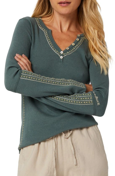 Shop Alp N Rock Lyla Long Sleeve Organic Cotton Blend Henley In Eucalyptus