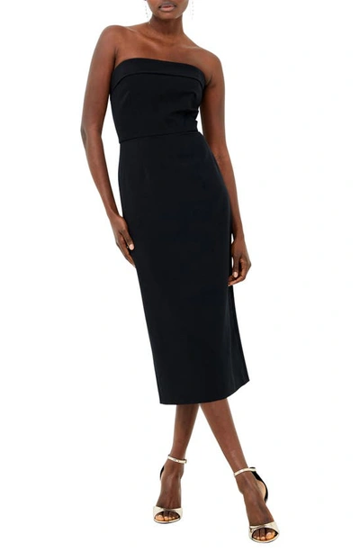 Shop French Connection Echo Strapless Crepe Midi Sheath Dress In Blackout