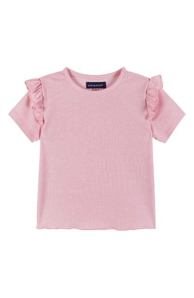 Shop Andy & Evan Kids' Short Sleeve Ruffle Top & Crochet Shorts Set In Pink Crochet