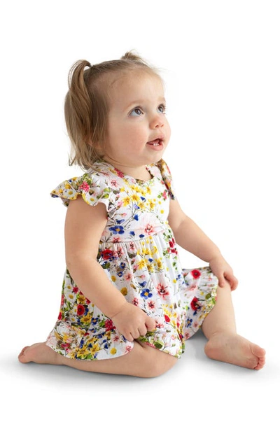 Posh Peanut Barbara Floral Flutter Sleeve Skirted Bodysuit In Open White