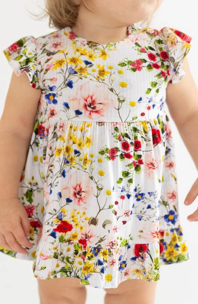Posh Peanut Barbara Floral Flutter Sleeve Skirted Bodysuit In Open White