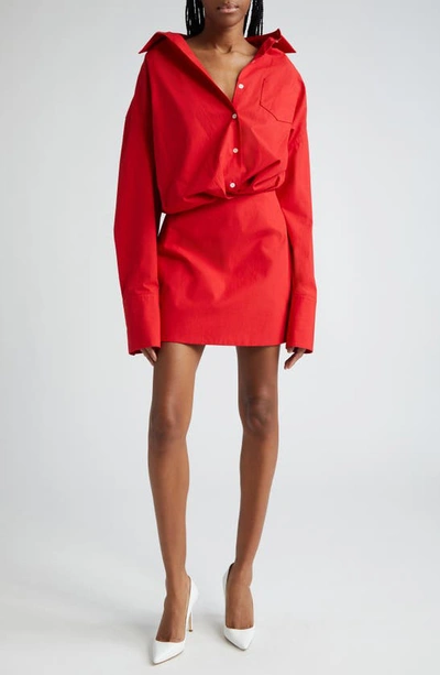 Shop Interior The Tutto Long Sleeve Poplin Mini Shirtdress In Red