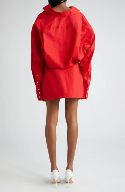 Shop Interior The Tutto Long Sleeve Poplin Mini Shirtdress In Red