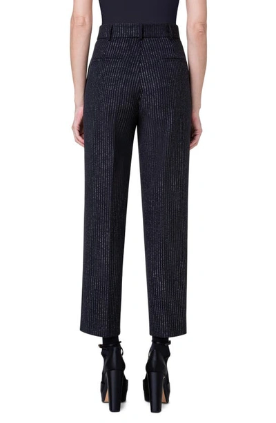 Shop Akris Punto Feryn Metallic Pinstripe Ankle Pants In 098 Black-metallic