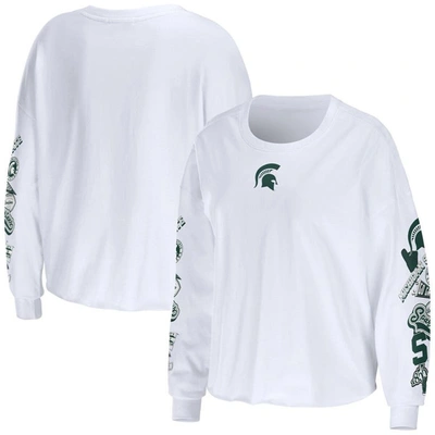 Shop Wear By Erin Andrews White Michigan State Spartans 3-hit Cropped Long Sleeve T-shirt