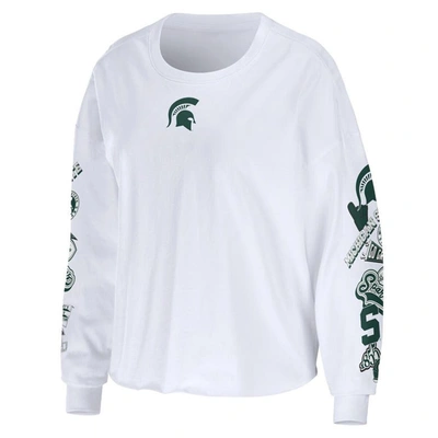 Shop Wear By Erin Andrews White Michigan State Spartans 3-hit Cropped Long Sleeve T-shirt