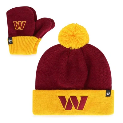 Shop 47 Toddler '  Burgundy/gold Washington Commanders Bam Bam Cuffed Knit Hat With Pom & Mittens Set