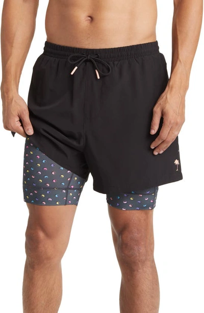 Shop Boardies Polka Yin Yang Neon Active Compression Swim Trunks In Black