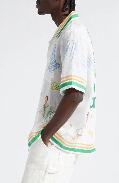 Shop Casablanca Tennis Club Short Sleeve Linen Button-up Shirt In Tennis Play Icon