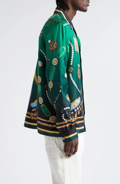 Shop Casablanca Jewelry Print Silk Satin Camp Shirt In La Boite A Bijoux