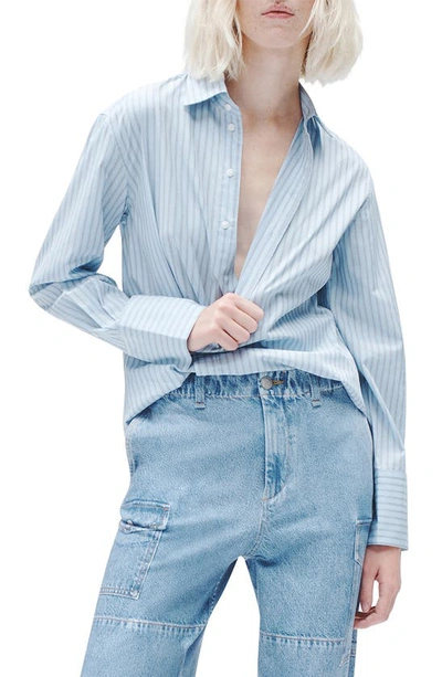 Shop Rag & Bone Indiana Stripe Poplin Button-up Shirt In Cool Blue Stripe
