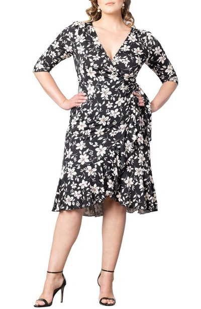 Kiyonna Flirty Flounce Wrap Dress In Midnight Petals
