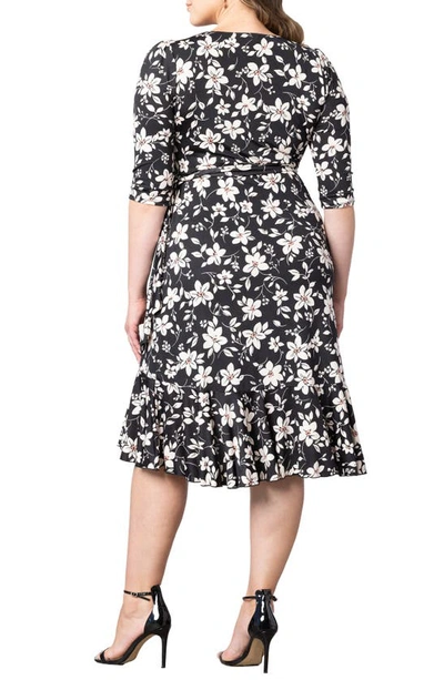Kiyonna Flirty Flounce Wrap Dress In Midnight Petals
