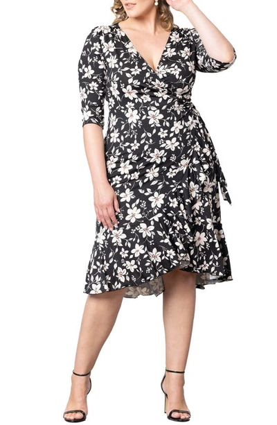 Kiyonna Flirty Flounce Wrap Dress In Midnight Petals