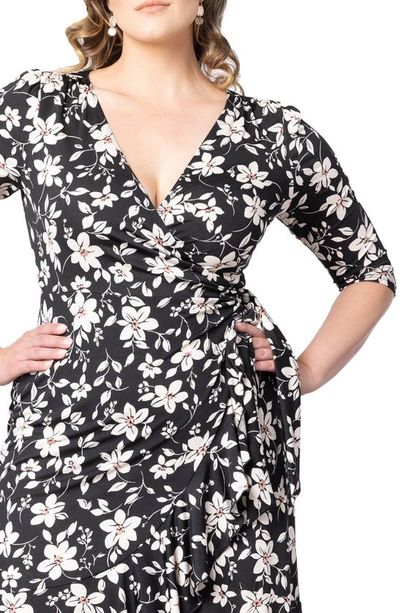 Kiyonna Flirty Flounce Wrap Dress In Midnight Petals
