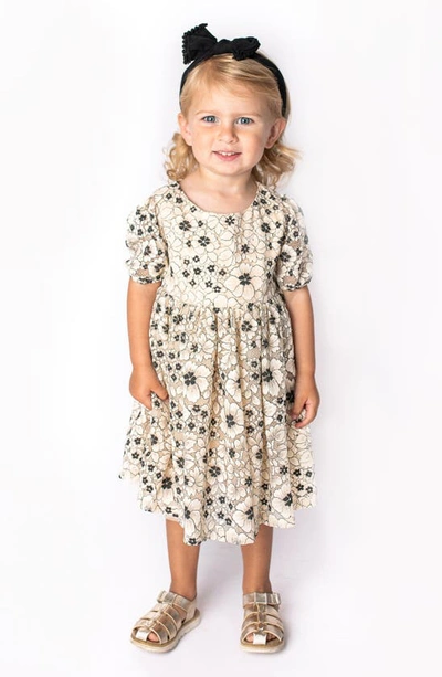 Shop Popatu Kids' Floral Puff Sleeve Lace Dress In Black/ Ivory
