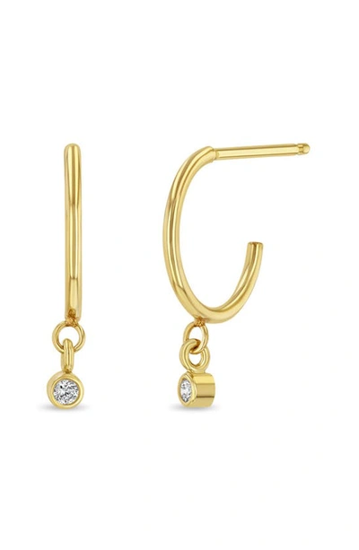 Shop Zoë Chicco Diamond Small Hoop Earrings In Yellow Gold