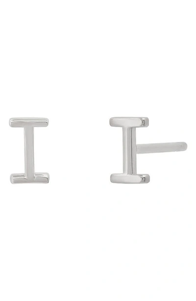 Shop Bychari Small Initial Stud Earrings In 14k White Gold