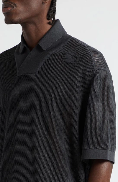 Shop Burberry Embroidered Equestrian Knight Design Silk & Cotton Mesh Polo Sweater In Onyx