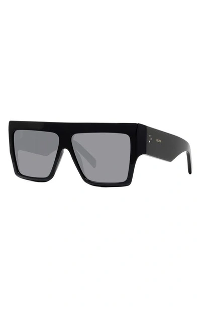 Shop Celine 60mm Flat Top Sunglasses In Black/ Smoke