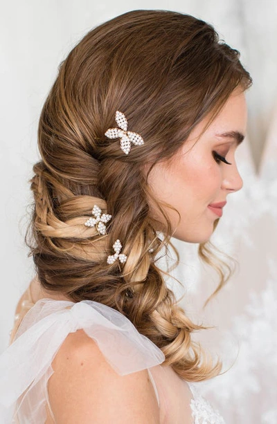 Shop Brides And Hairpins Brides & Hairpins Gisella Set Of 3 Imitation Pearl Hair Pins In Gold