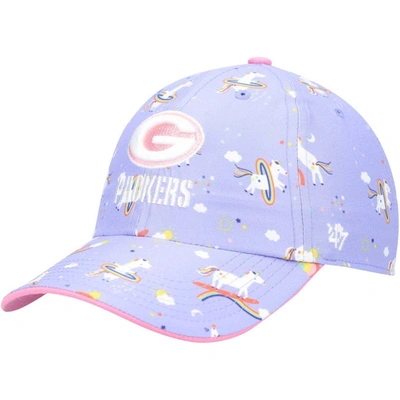Shop 47 Girls Preschool ' Purple Green Bay Packers Unicorn Clean Up Adjustable Hat