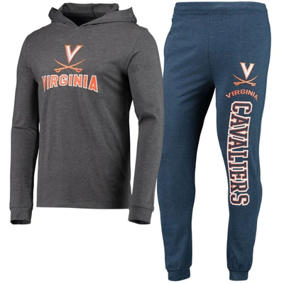 Shop Concepts Sport Navy/heather Charcoal Virginia Cavaliers Meter Long Sleeve Hoodie T-shirt & Jogger Pa