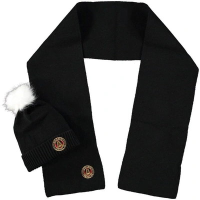 Shop Zoozatz Atlanta United Fc Fuzzy Cuffed Pom Knit Hat And Scarf Set In Black
