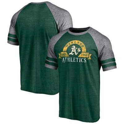 Shop Fanatics Branded Heather Green Oakland Athletics Utility Two-stripe Raglan Tri-blend T-shirt