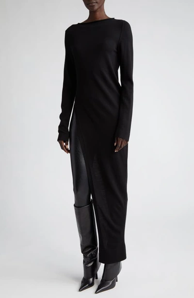 Shop Rick Owens Easy Long Asymmetric Hem Virgin Wool Sweater In Black