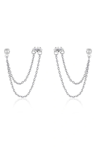 Ettika Double Piercing Chain Drop Earrings In Silver