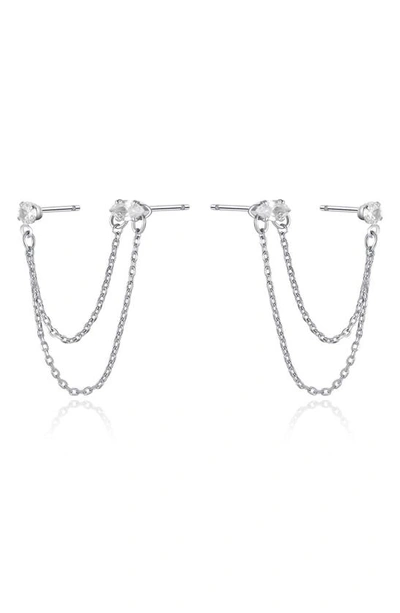 Ettika Double Piercing Chain Drop Earrings In Silver
