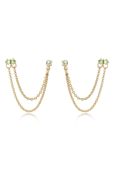 Ettika Double Piercing Chain Drop Earrings In Apple Green