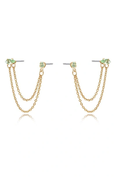 Ettika Double Piercing Chain Drop Earrings In Apple Green