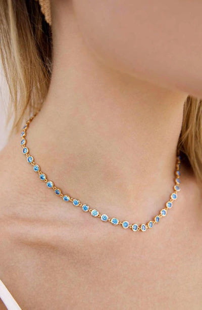 Ettika Cubic Zirconia Bezel Necklace In Blue