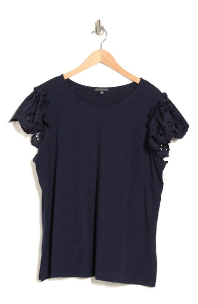 Shop Adrianna Papell Eyelet Flutter Sleeve Top In Blue Moon