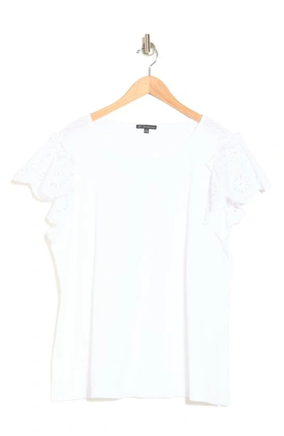 Shop Adrianna Papell Eyelet Flutter Sleeve Top In White