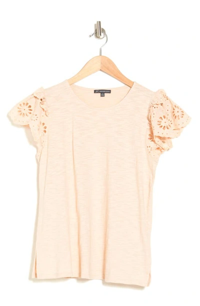 Shop Adrianna Papell Eyelet Flutter Sleeve Crepe Top In Champagne Blush