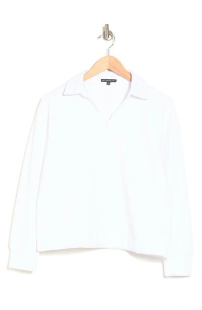 Shop Adrianna Papell Ottoman Rib Zip Front Pullover Top In White