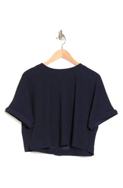 Shop Adrianna Papell Button Back Crop Top In Blue Moon