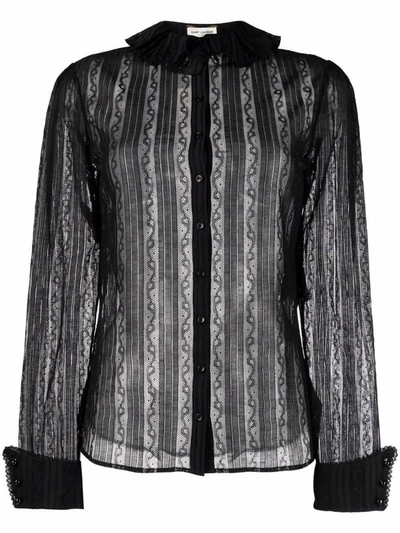 Saint Laurent Buttoned Black Lace Shirt In Black