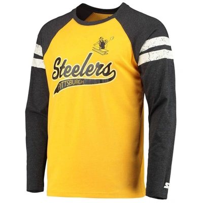 Shop Starter Gold/black Pittsburgh Steelers Throwback League Raglan Long Sleeve Tri-blend T-shirt