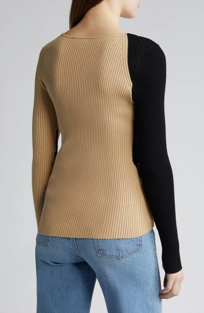 Shop Dkny Sportswear Two-tone Rib Sweater In Black/ Sandalwood