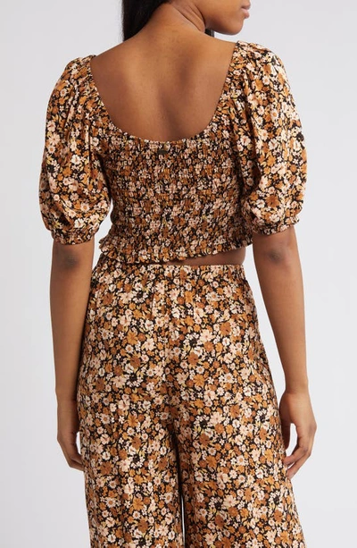 Rip Curl Sea Of Dreams Floral Smocked Crop Top In Brown