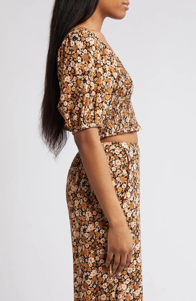 Rip Curl Sea Of Dreams Floral Smocked Crop Top In Brown
