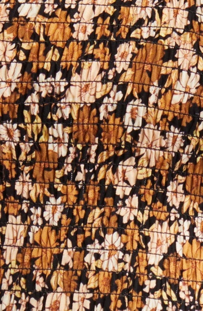 Rip Curl Sea Of Dreams Floral Smocked Crop Top In Brown